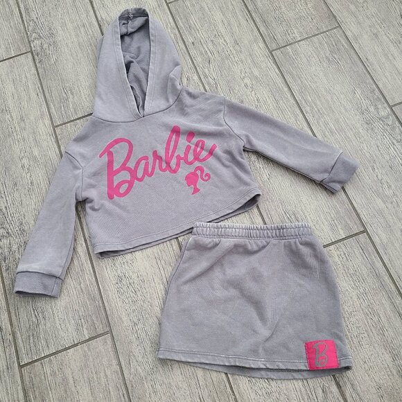 Barbie Toddler Girl Hoodie & Skirt Set Gray & Pink Size 2T - Picture 1 of 6